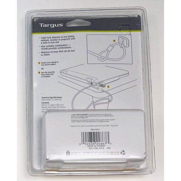 TARGUS Defcon CL Combination Lock Laptop Computer CABLE LOCK PA410U1 NIP NEW - Picture 2 of 2